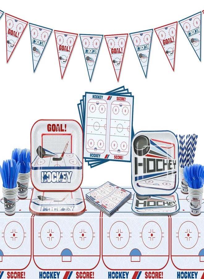 PTECDROTS 162Pcs Hockey Party Decorations - Including Hockey Theme Plates, Napkins, Cups, Birthday Banner for Ice Hockey Party Decoration Kids Party Supplies, Serve 20 - Image 1